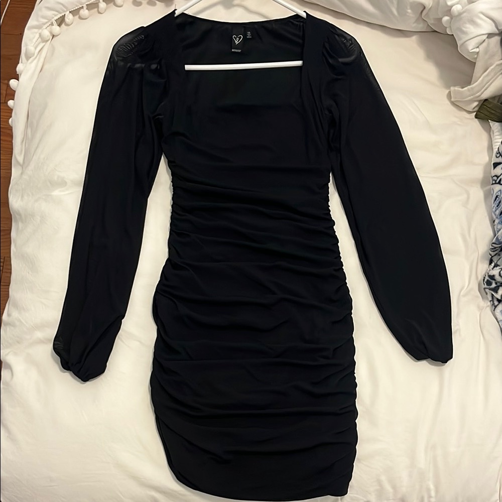 Black Mesh Ruched Mini Dress